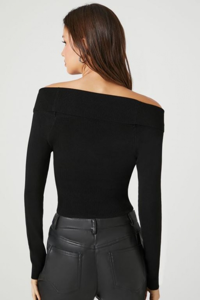 Suéteres Forever 21 Off The Shoulder Crossover Mujer Negras | T0BRXGSJvnm