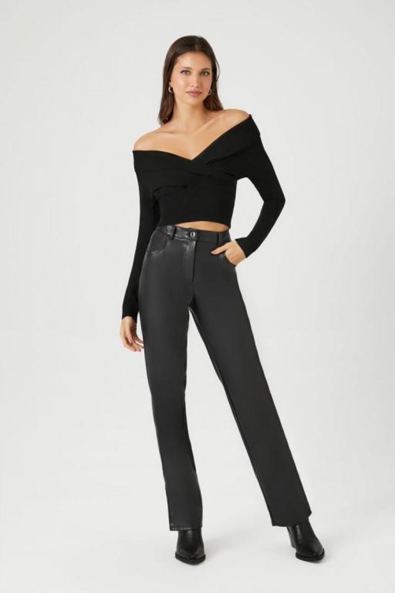 Suéteres Forever 21 Off The Shoulder Crossover Mujer Negras | T0BRXGSJvnm