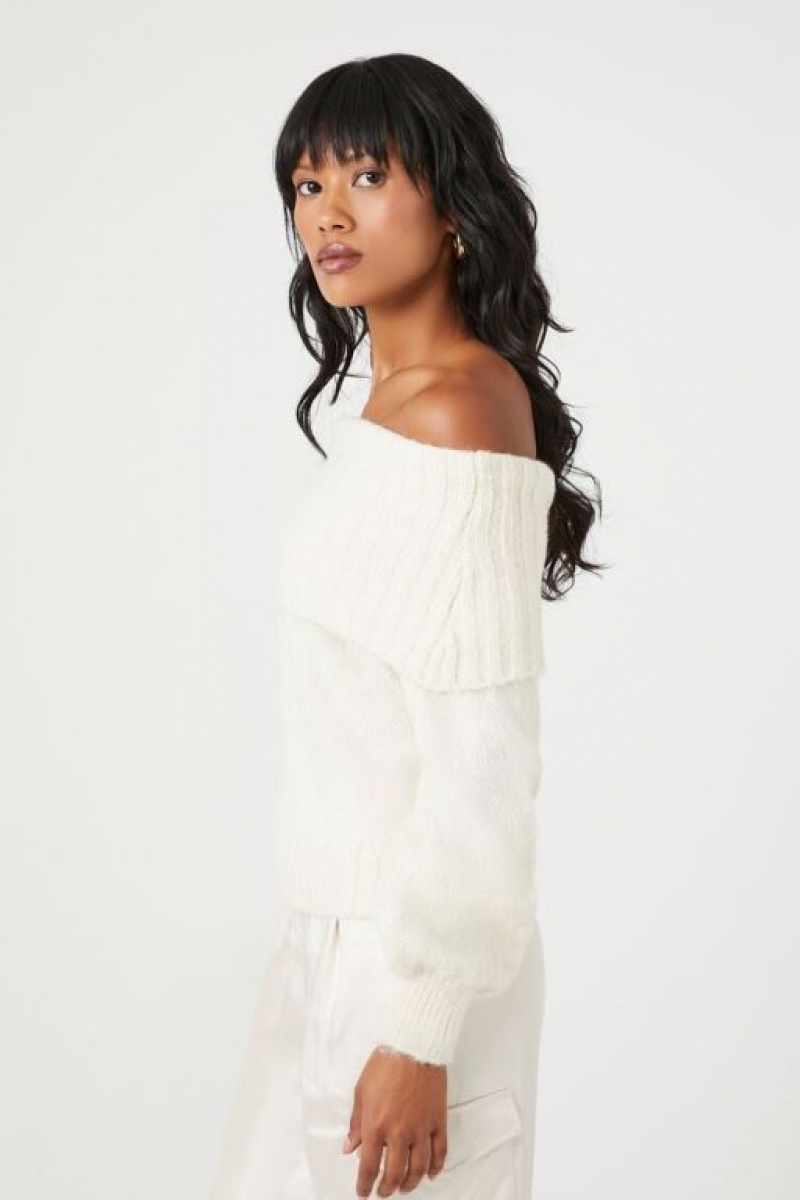 Suéteres Forever 21 Off The Shoulder Foldover Mujer Beige | P2bA03lm4E6