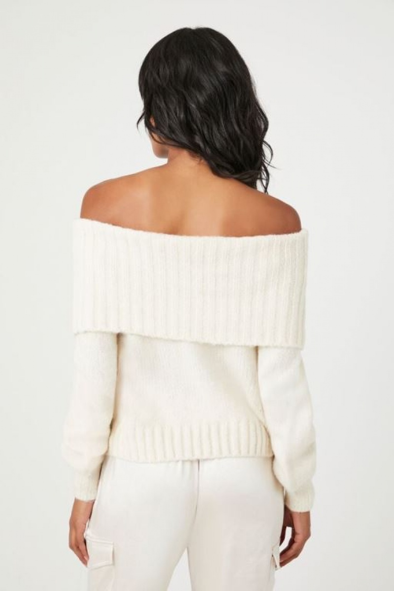 Suéteres Forever 21 Off The Shoulder Foldover Mujer Beige | P2bA03lm4E6