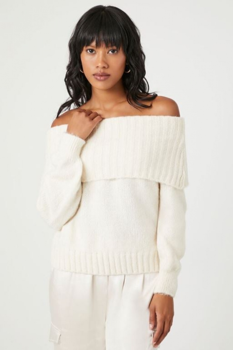 Suéteres Forever 21 Off The Shoulder Foldover Mujer Beige | P2bA03lm4E6