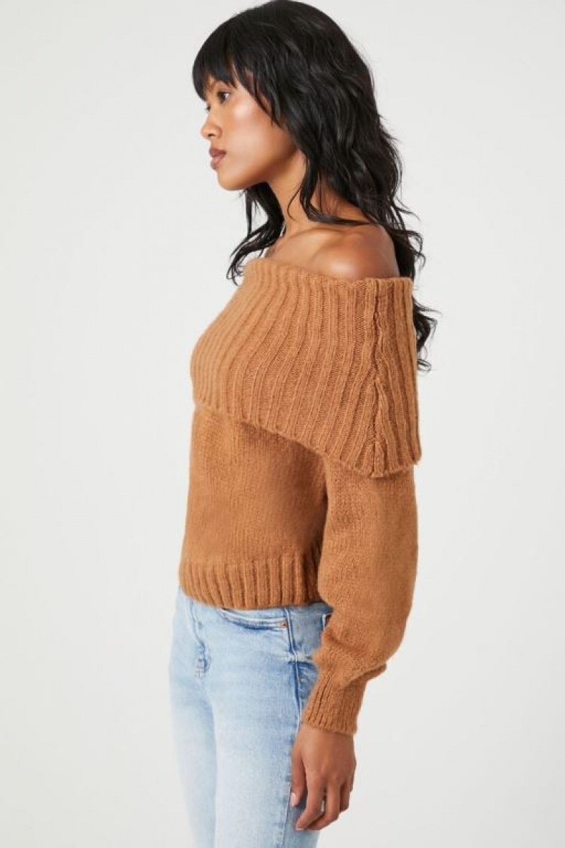 Suéteres Forever 21 Off The Shoulder Foldover Mujer Marrones | ig3stnQh05M