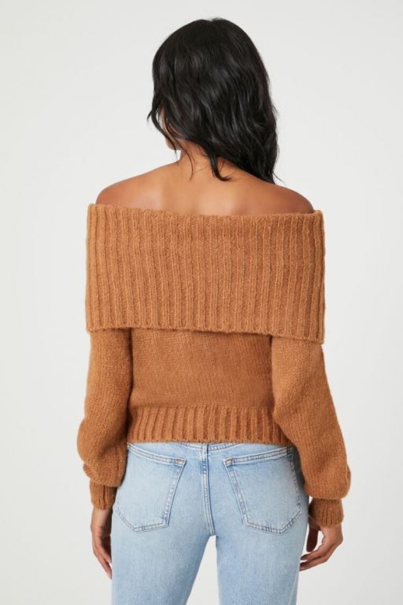 Suéteres Forever 21 Off The Shoulder Foldover Mujer Marrones | ig3stnQh05M