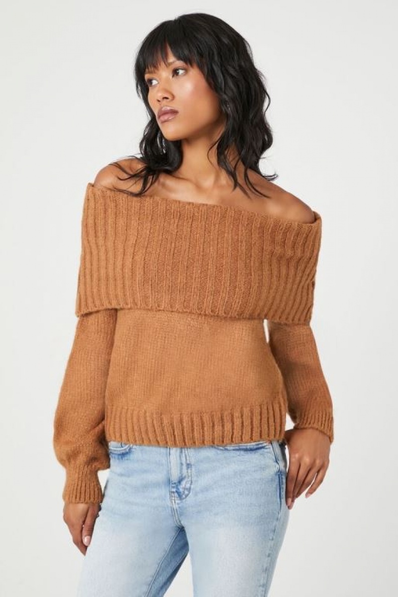 Suéteres Forever 21 Off The Shoulder Foldover Mujer Marrones | ig3stnQh05M