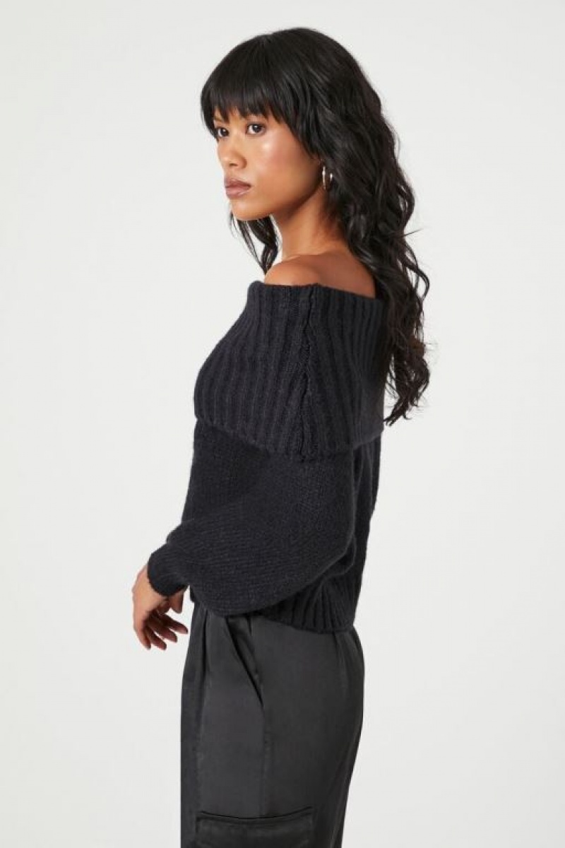 Suéteres Forever 21 Off The Shoulder Foldover Mujer Negras | usX0LyNGBRP