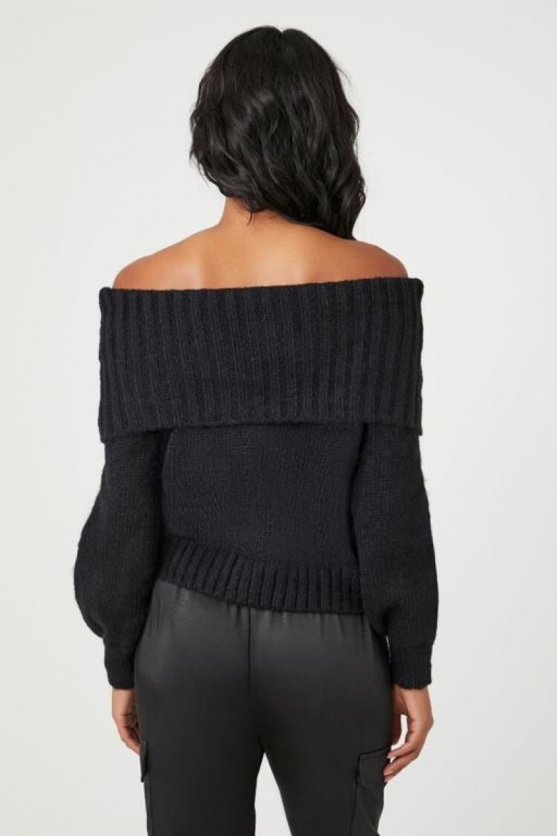 Suéteres Forever 21 Off The Shoulder Foldover Mujer Negras | usX0LyNGBRP