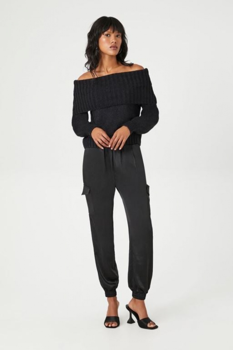 Suéteres Forever 21 Off The Shoulder Foldover Mujer Negras | usX0LyNGBRP