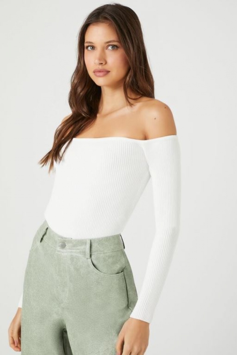 Suéteres Forever 21 Off The Shoulder Knit Bodysuit Mujer Blancas | mxZCvp1Jqup