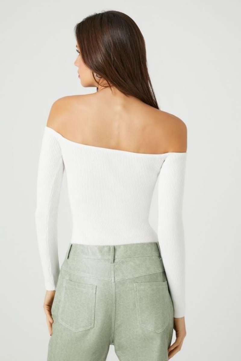 Suéteres Forever 21 Off The Shoulder Knit Bodysuit Mujer Blancas | mxZCvp1Jqup