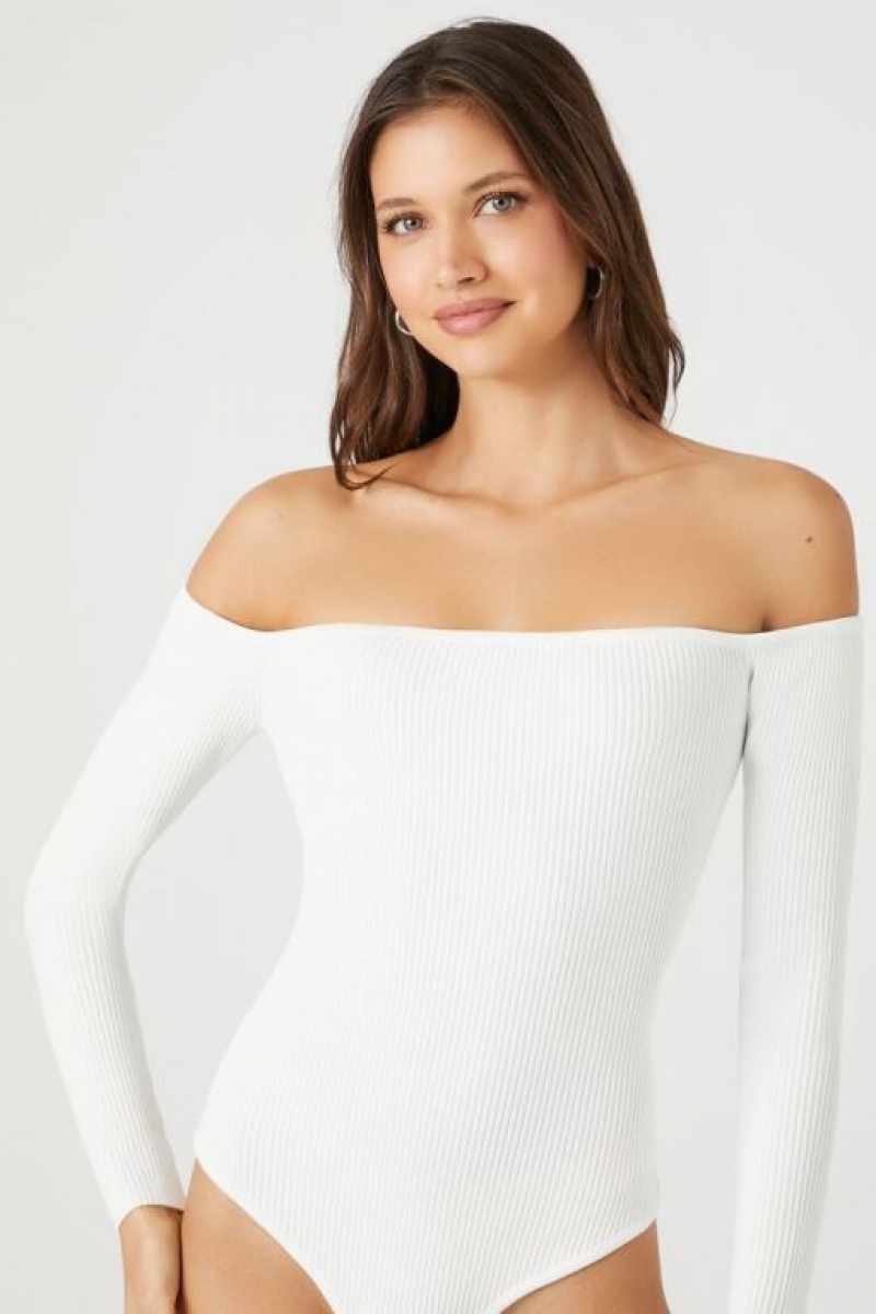 Suéteres Forever 21 Off The Shoulder Knit Bodysuit Mujer Blancas | mxZCvp1Jqup