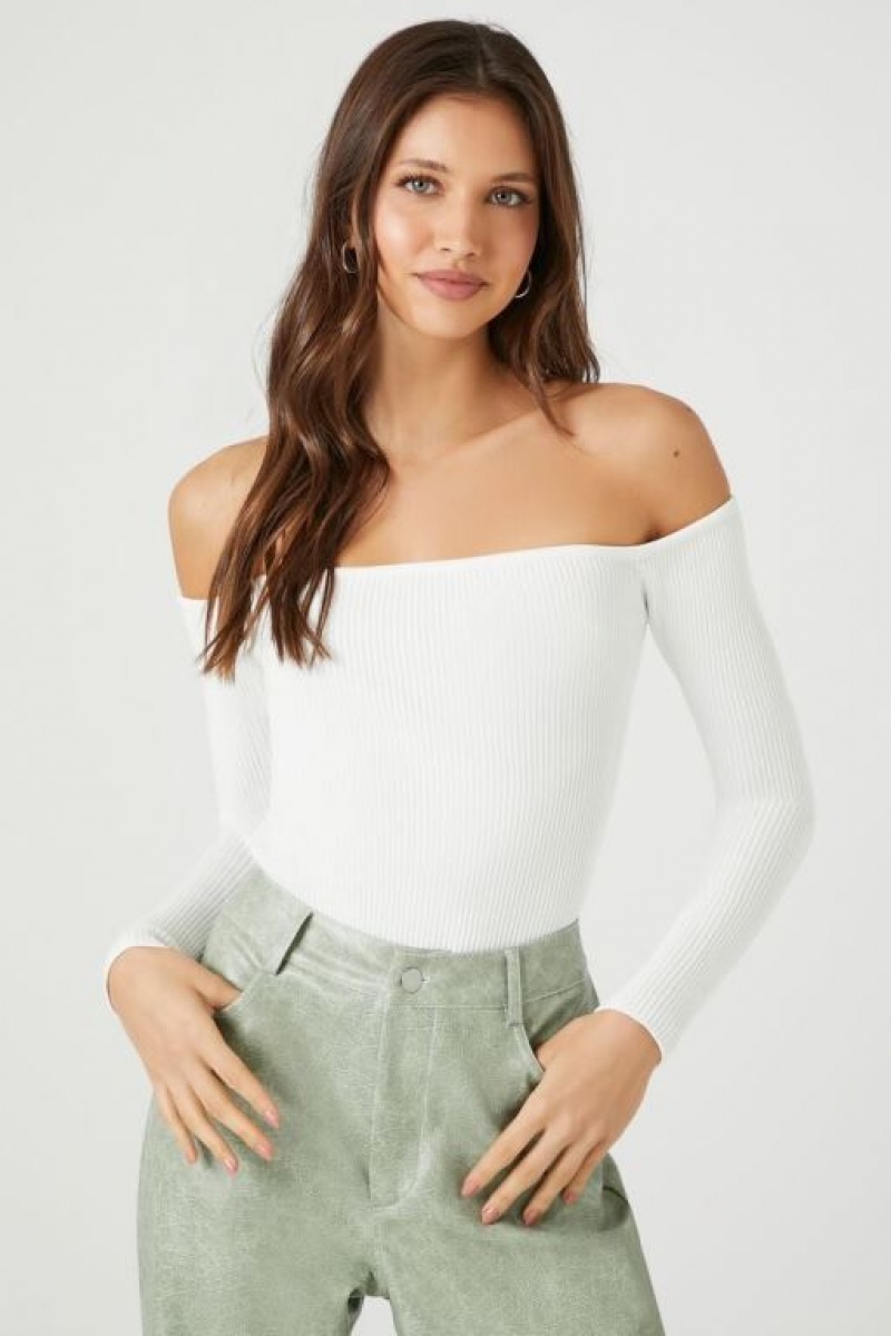 Suéteres Forever 21 Off The Shoulder Knit Bodysuit Mujer Blancas | mxZCvp1Jqup