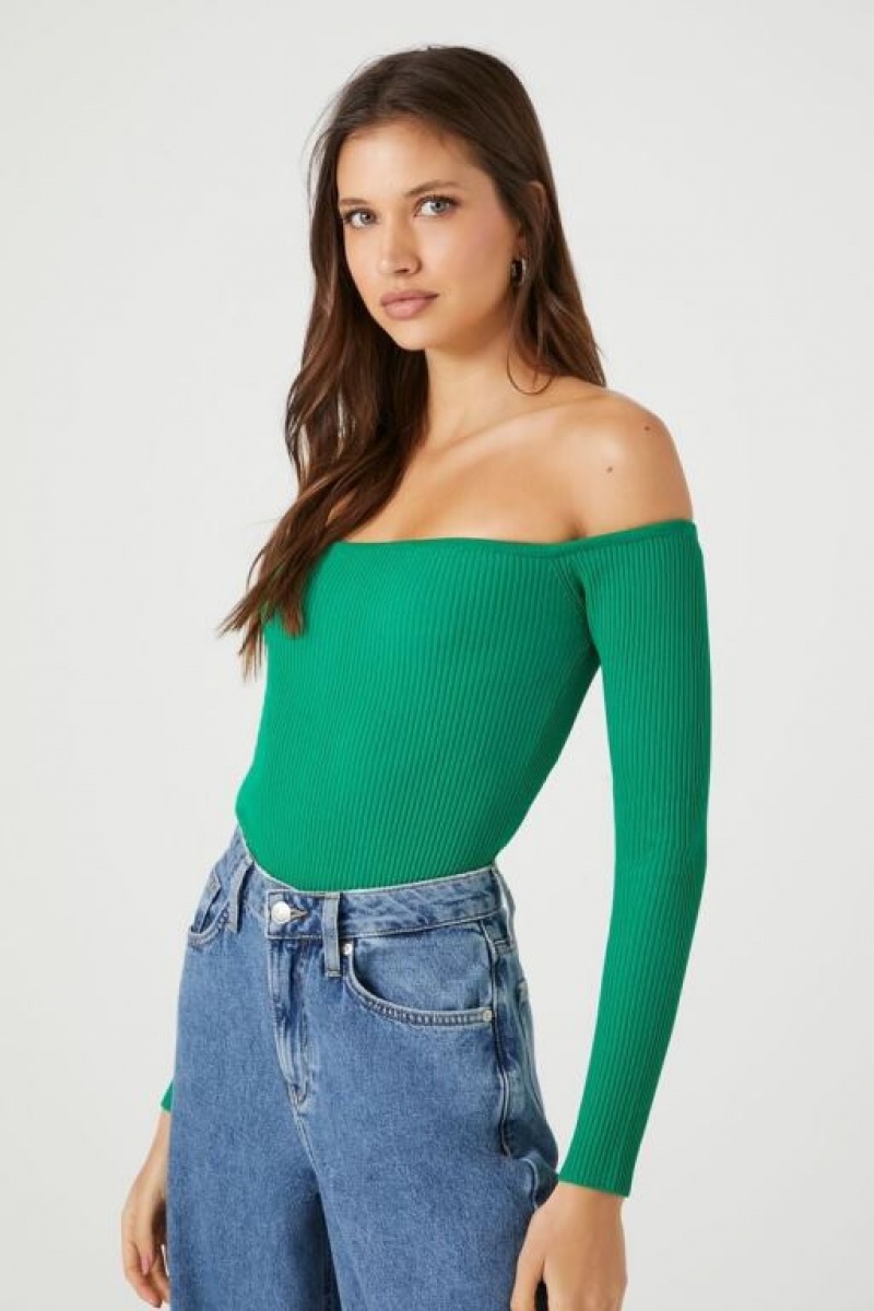 Suéteres Forever 21 Off The Shoulder Knit Bodysuit Mujer Jelly Bean | Y6OwN2531UZ