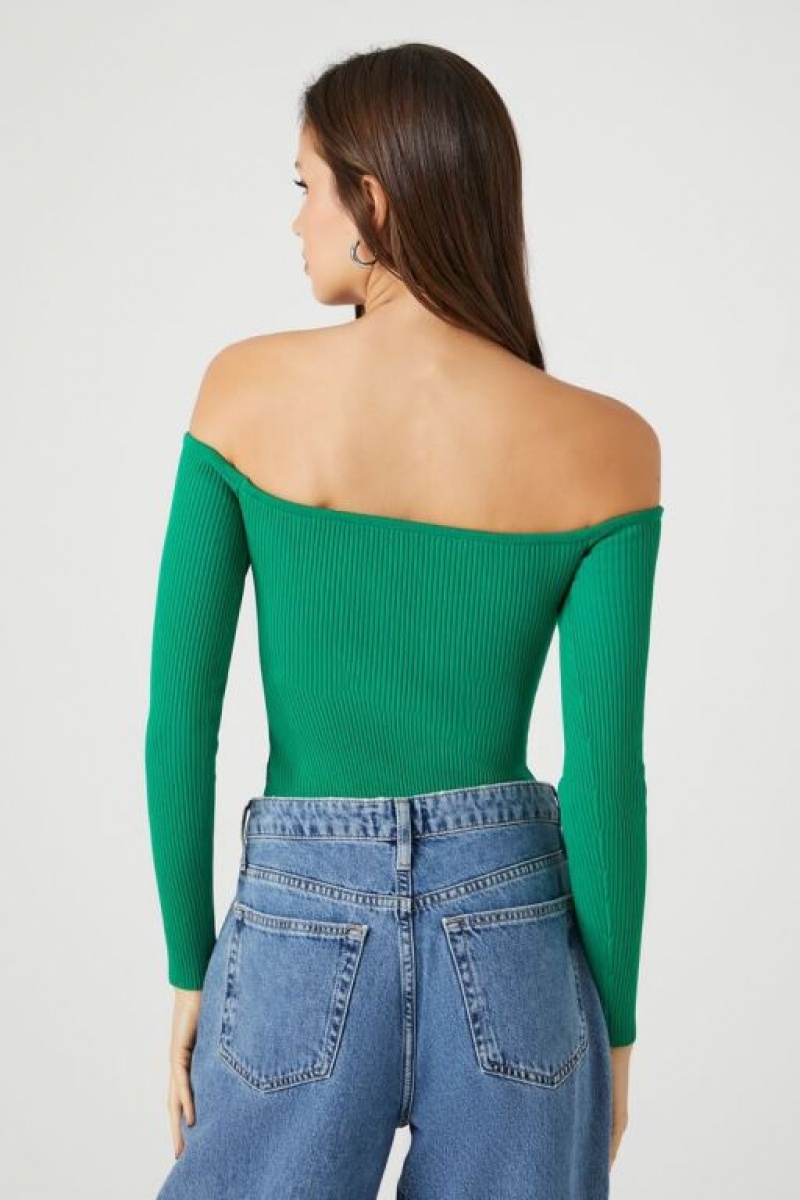 Suéteres Forever 21 Off The Shoulder Knit Bodysuit Mujer Jelly Bean | Y6OwN2531UZ