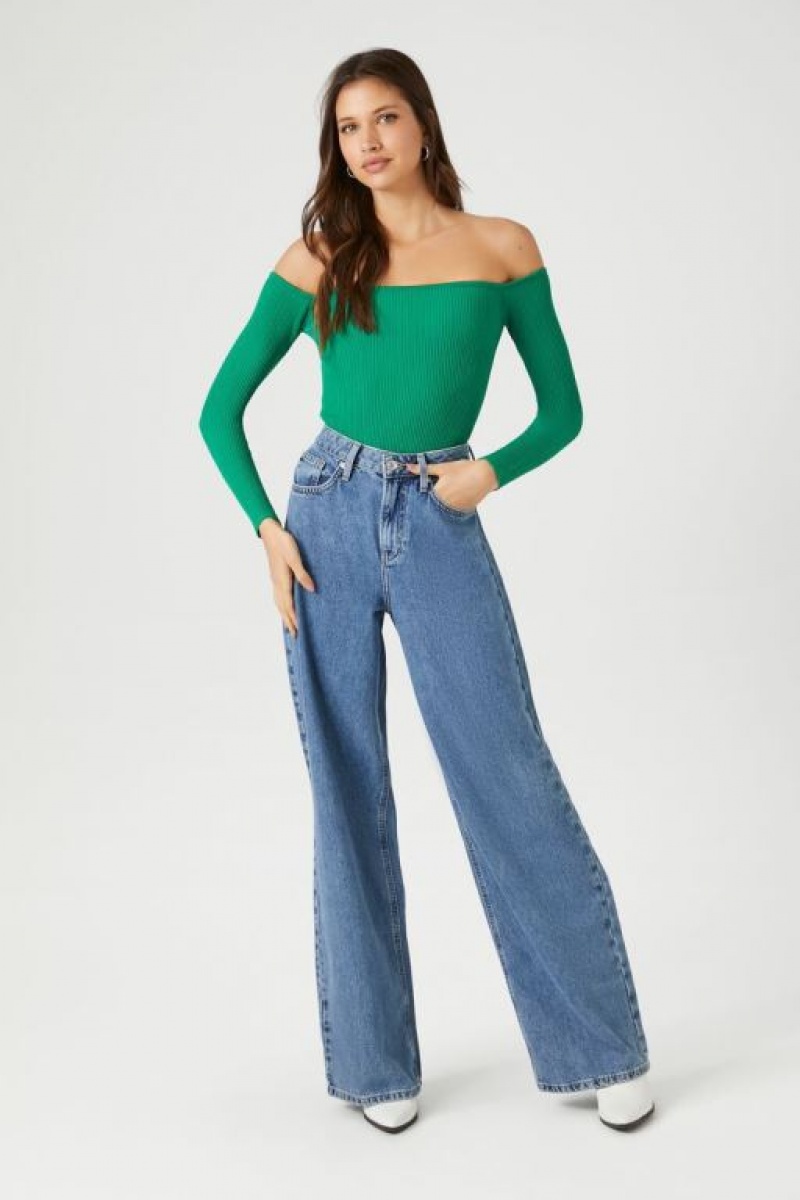 Suéteres Forever 21 Off The Shoulder Knit Bodysuit Mujer Jelly Bean | Y6OwN2531UZ