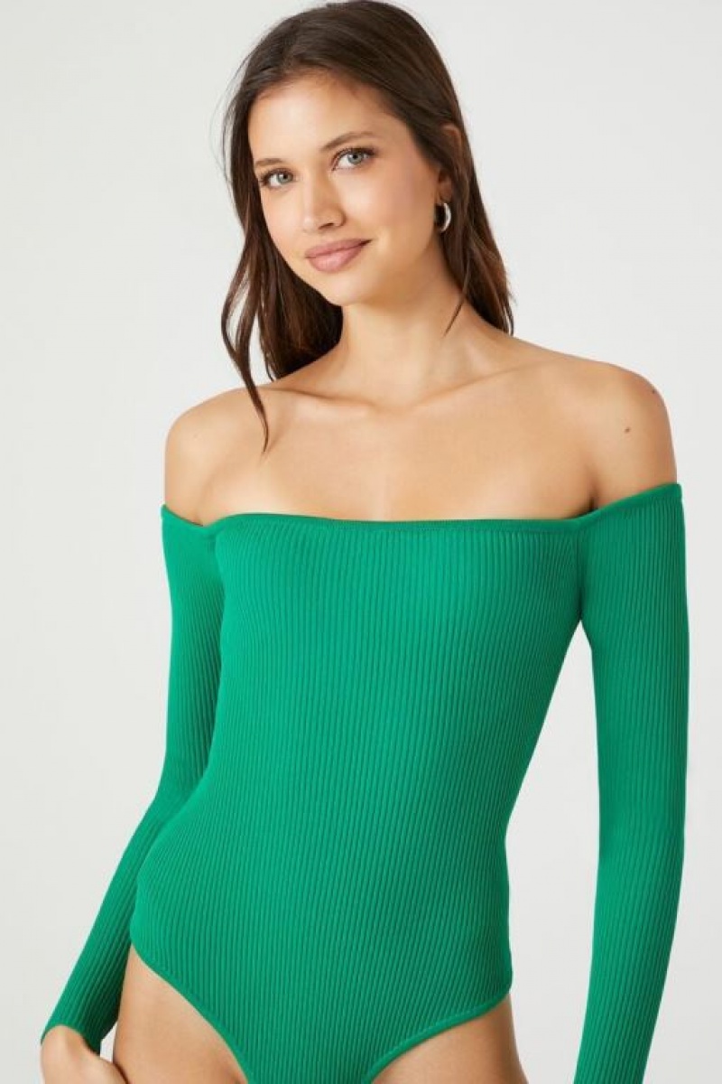 Suéteres Forever 21 Off The Shoulder Knit Bodysuit Mujer Jelly Bean | Y6OwN2531UZ