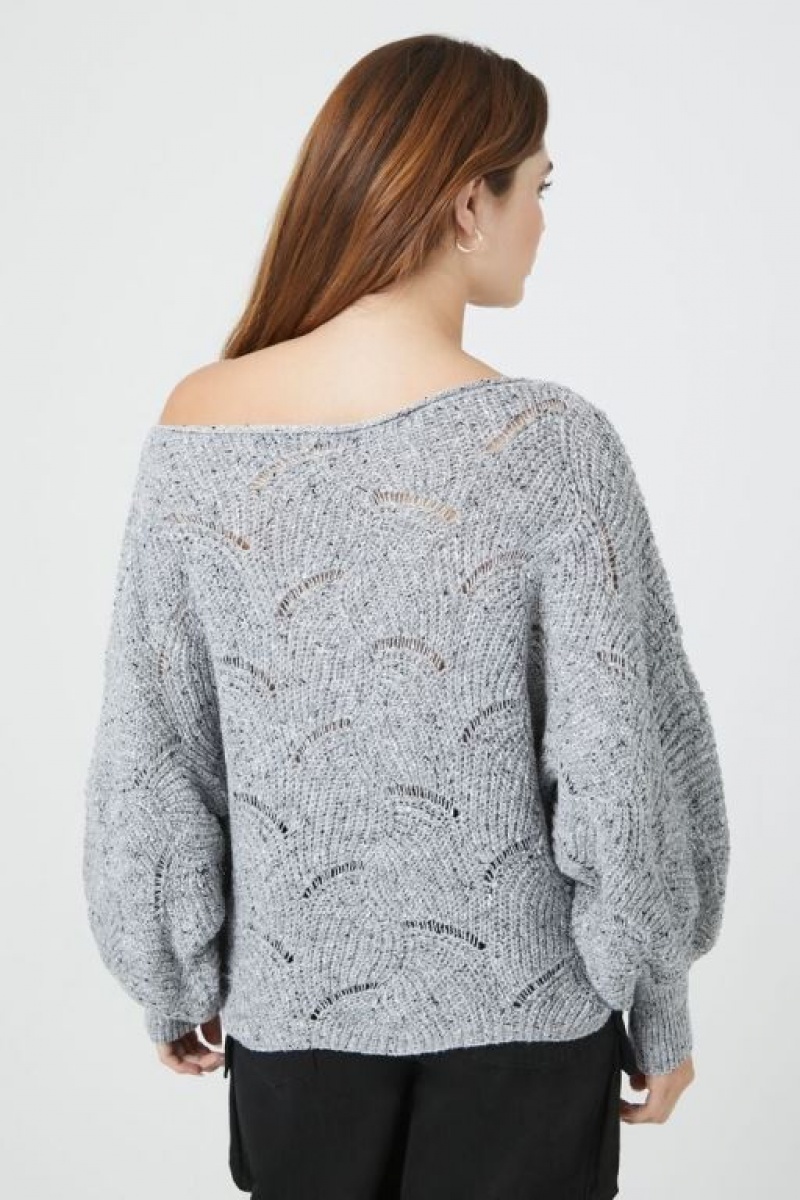 Suéteres Forever 21 Off The Shoulder Open Knit Mujer Gris | gqUJ9dMONSV