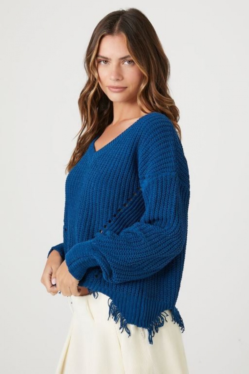 Suéteres Forever 21 Open Knit Sharkbite Hem Mujer Azules | lgj9y29fUTb