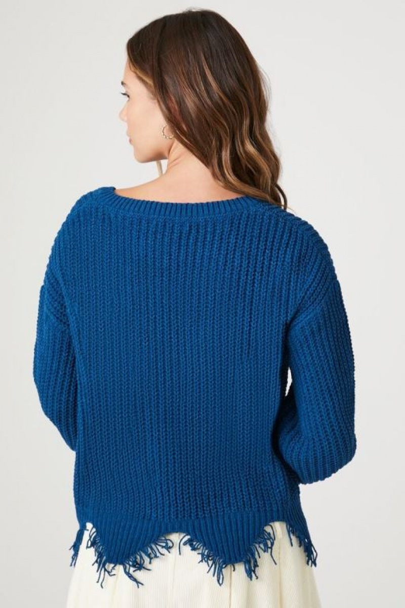 Suéteres Forever 21 Open Knit Sharkbite Hem Mujer Azules | lgj9y29fUTb