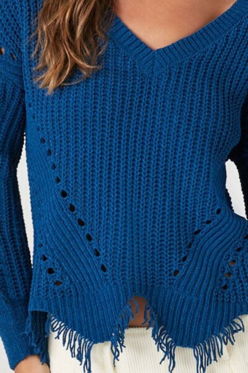 Suéteres Forever 21 Open Knit Sharkbite Hem Mujer Azules | lgj9y29fUTb