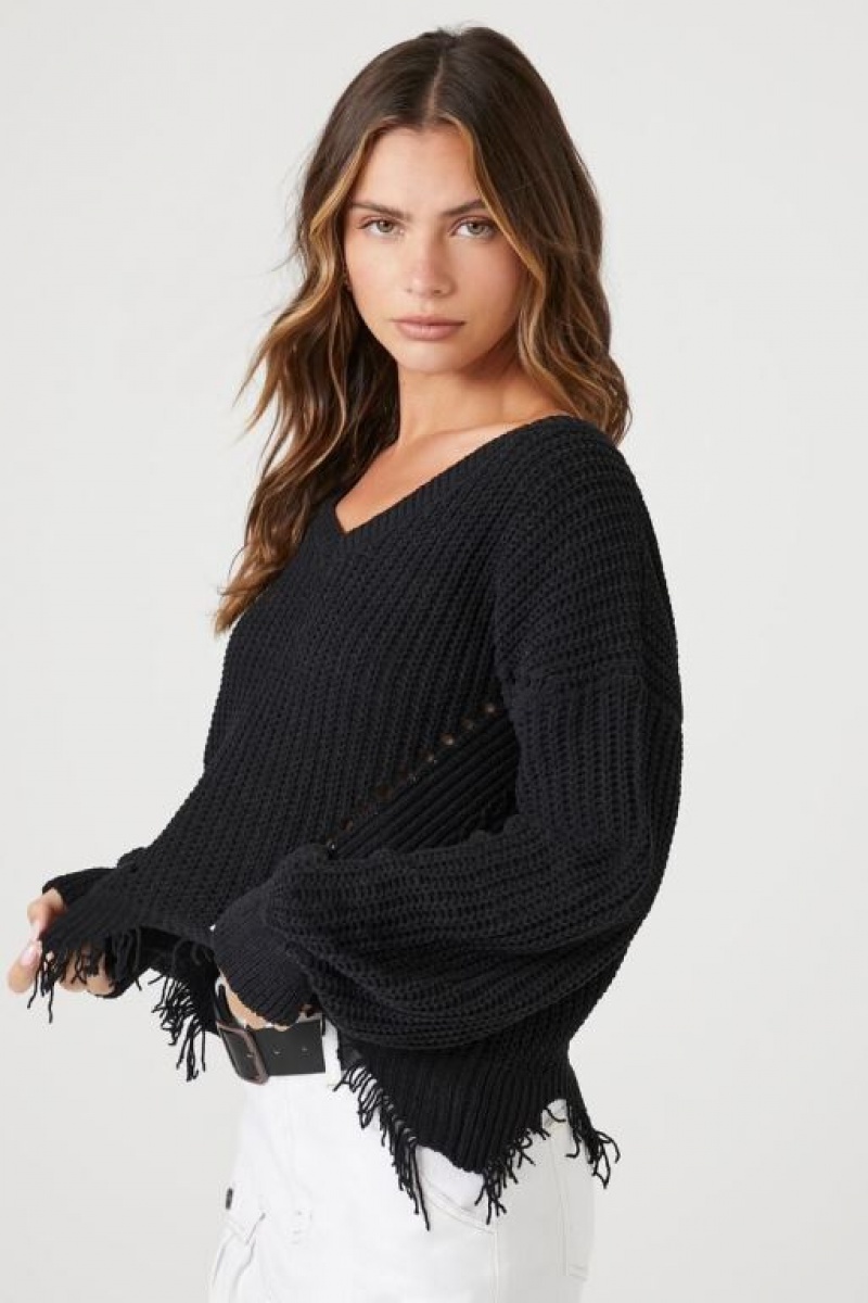 Suéteres Forever 21 Open Knit Sharkbite Hem Mujer Negras | JGQwMhpQCfn