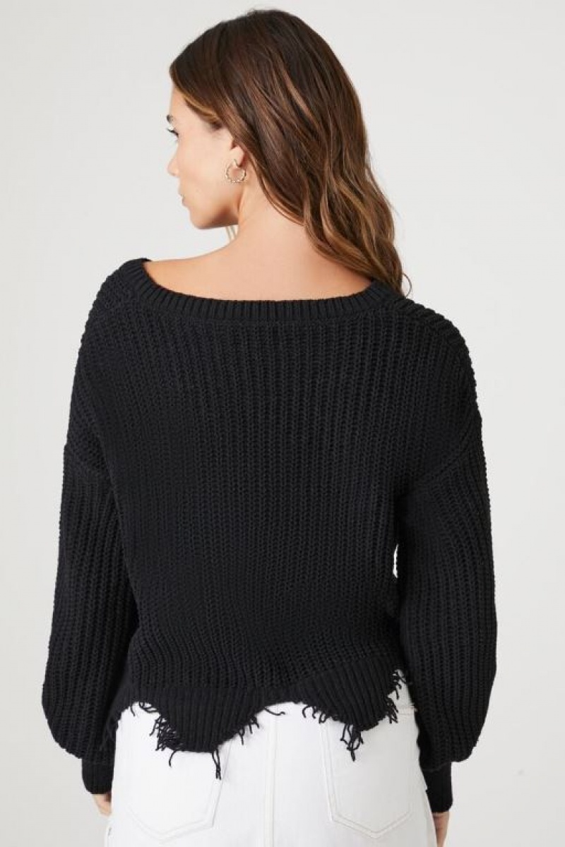 Suéteres Forever 21 Open Knit Sharkbite Hem Mujer Negras | JGQwMhpQCfn