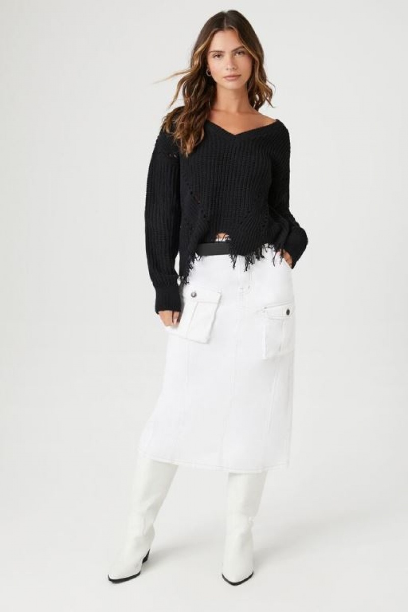 Suéteres Forever 21 Open Knit Sharkbite Hem Mujer Negras | JGQwMhpQCfn