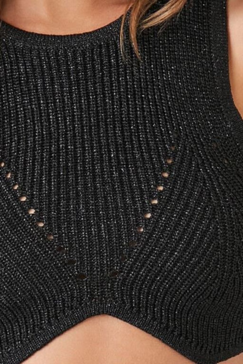 Suéteres Forever 21 Pointelle Knit Crop Mujer Negras | 0qdL97hNtTt