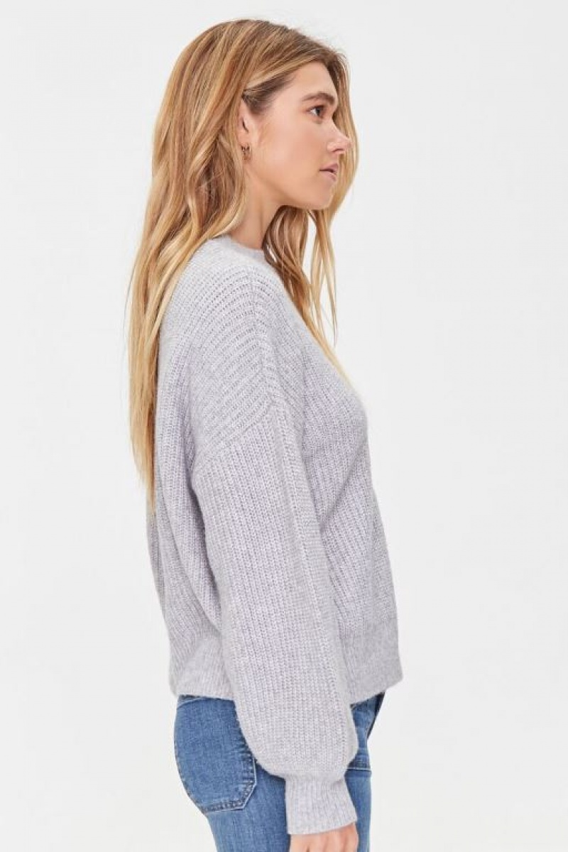 Suéteres Forever 21 Purl Knit Drop Sleeve Mujer Gris | ftWFQWuINE2