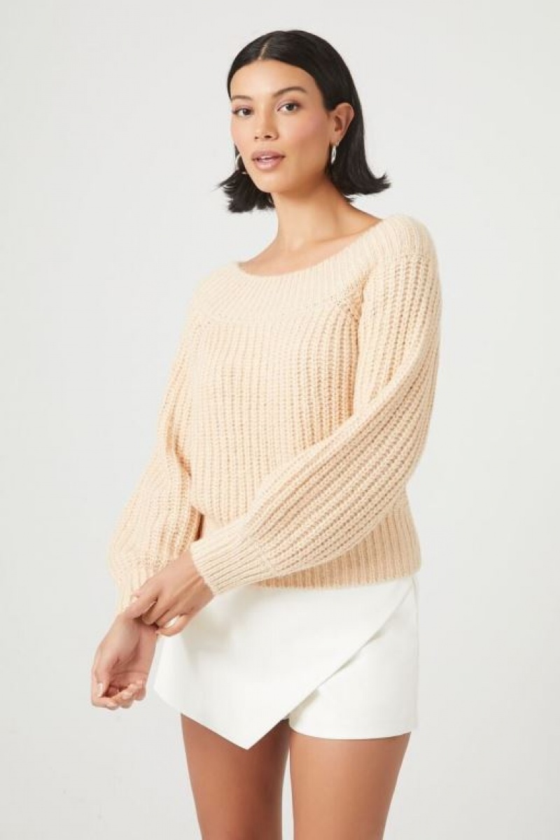 Suéteres Forever 21 Purl Knit Off The Shoulder Mujer Creme | d73EJfMZ85t