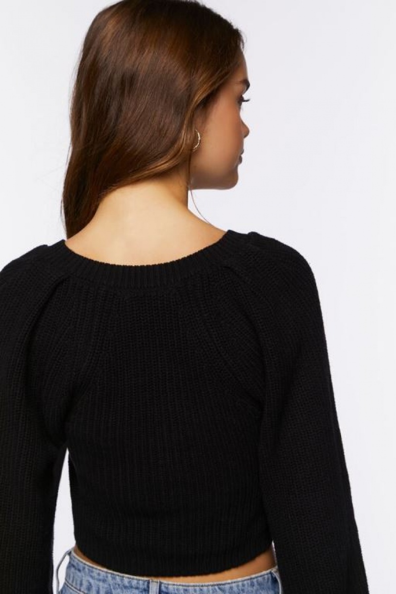 Suéteres Forever 21 Rib Knit Cropped Mujer Negras | oLhNISIbGsO