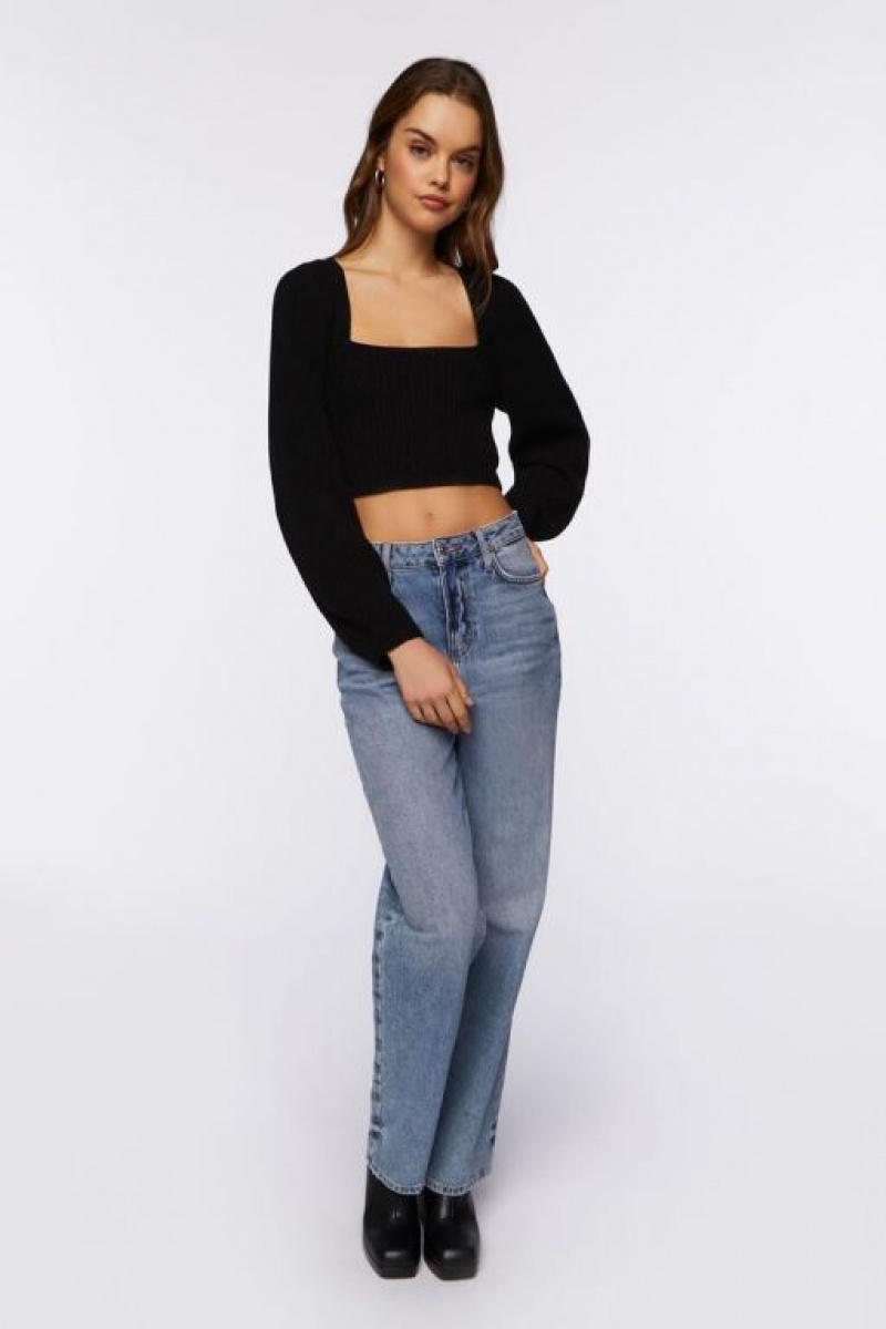 Suéteres Forever 21 Rib Knit Cropped Mujer Negras | oLhNISIbGsO