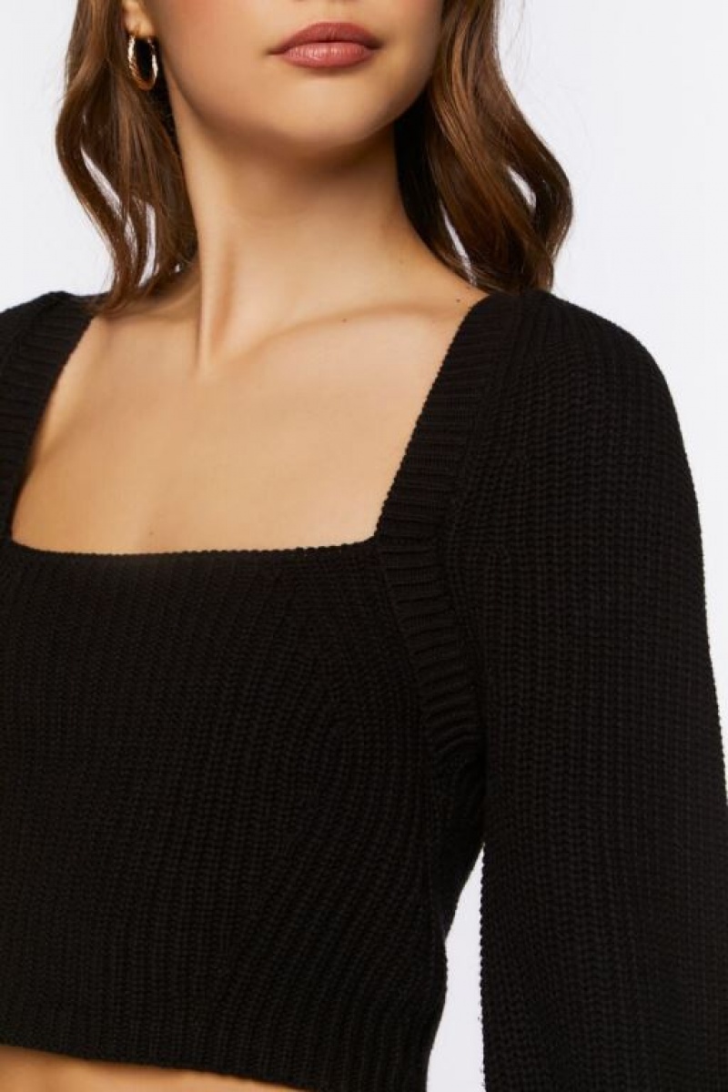 Suéteres Forever 21 Rib Knit Cropped Mujer Negras | oLhNISIbGsO