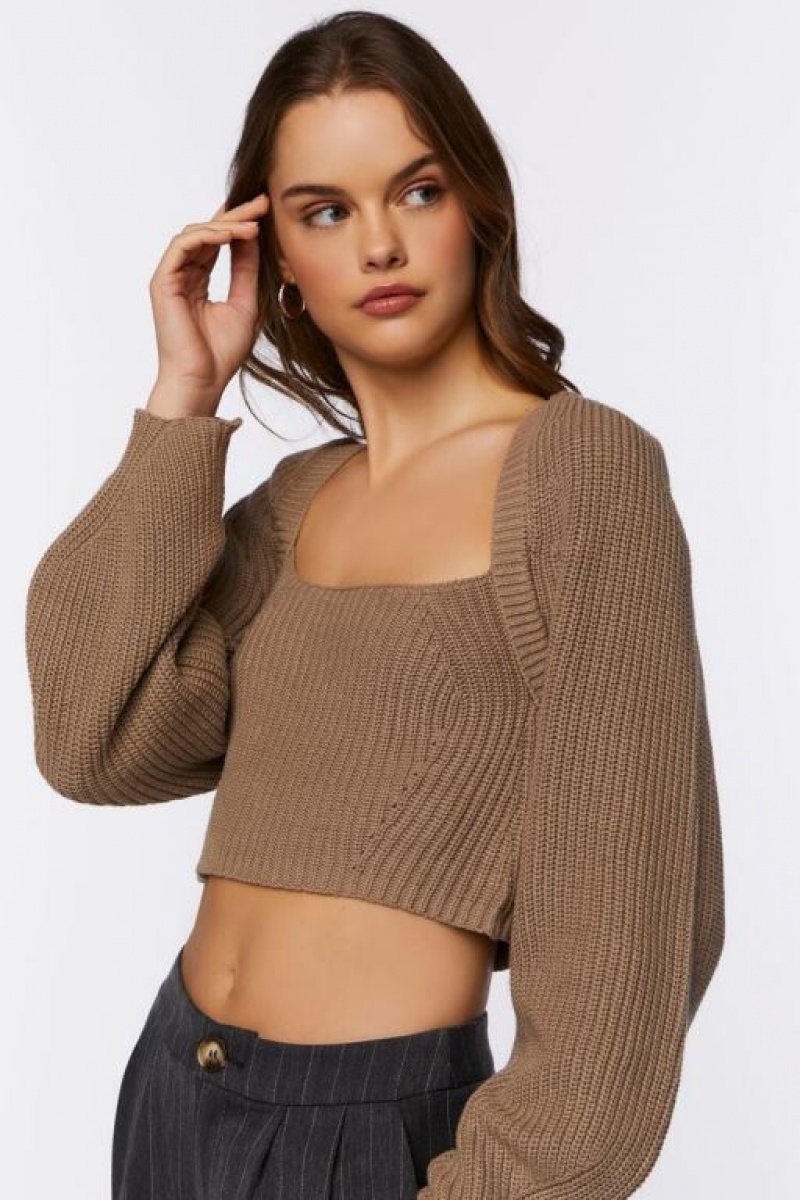 Suéteres Forever 21 Rib Knit Cropped Mujer Gris Marrones | TL0O9gtgpWA