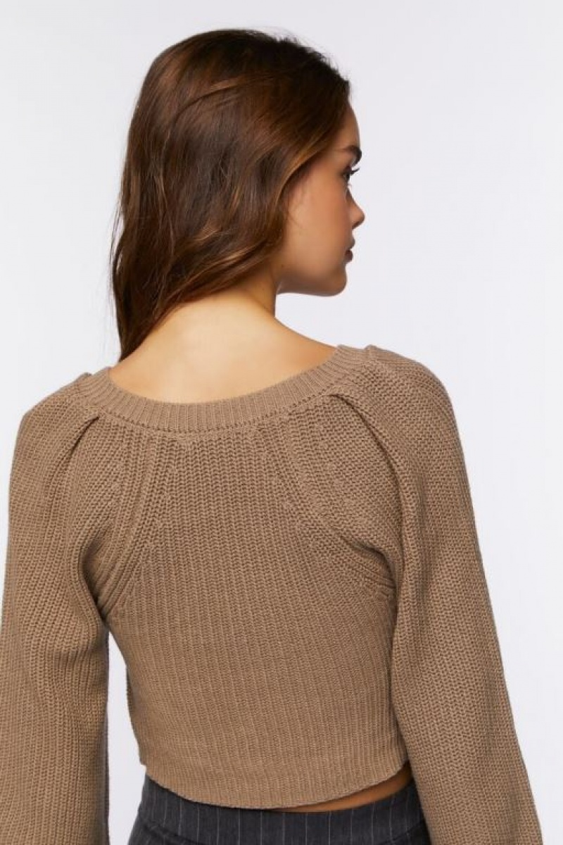 Suéteres Forever 21 Rib Knit Cropped Mujer Gris Marrones | TL0O9gtgpWA