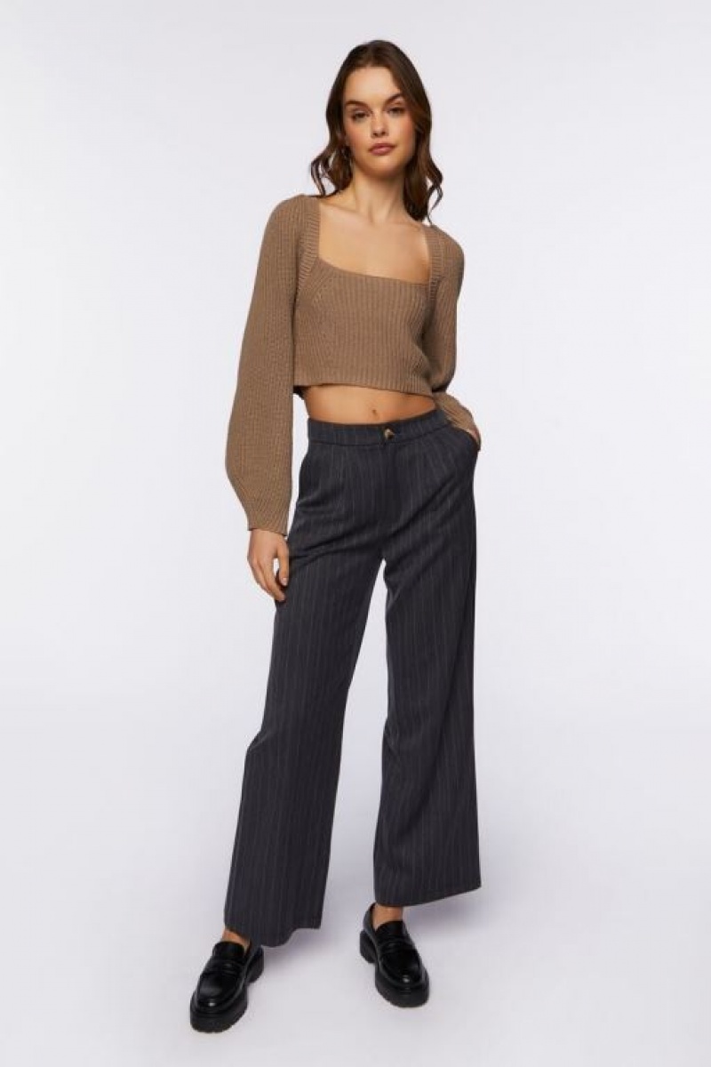 Suéteres Forever 21 Rib Knit Cropped Mujer Gris Marrones | TL0O9gtgpWA