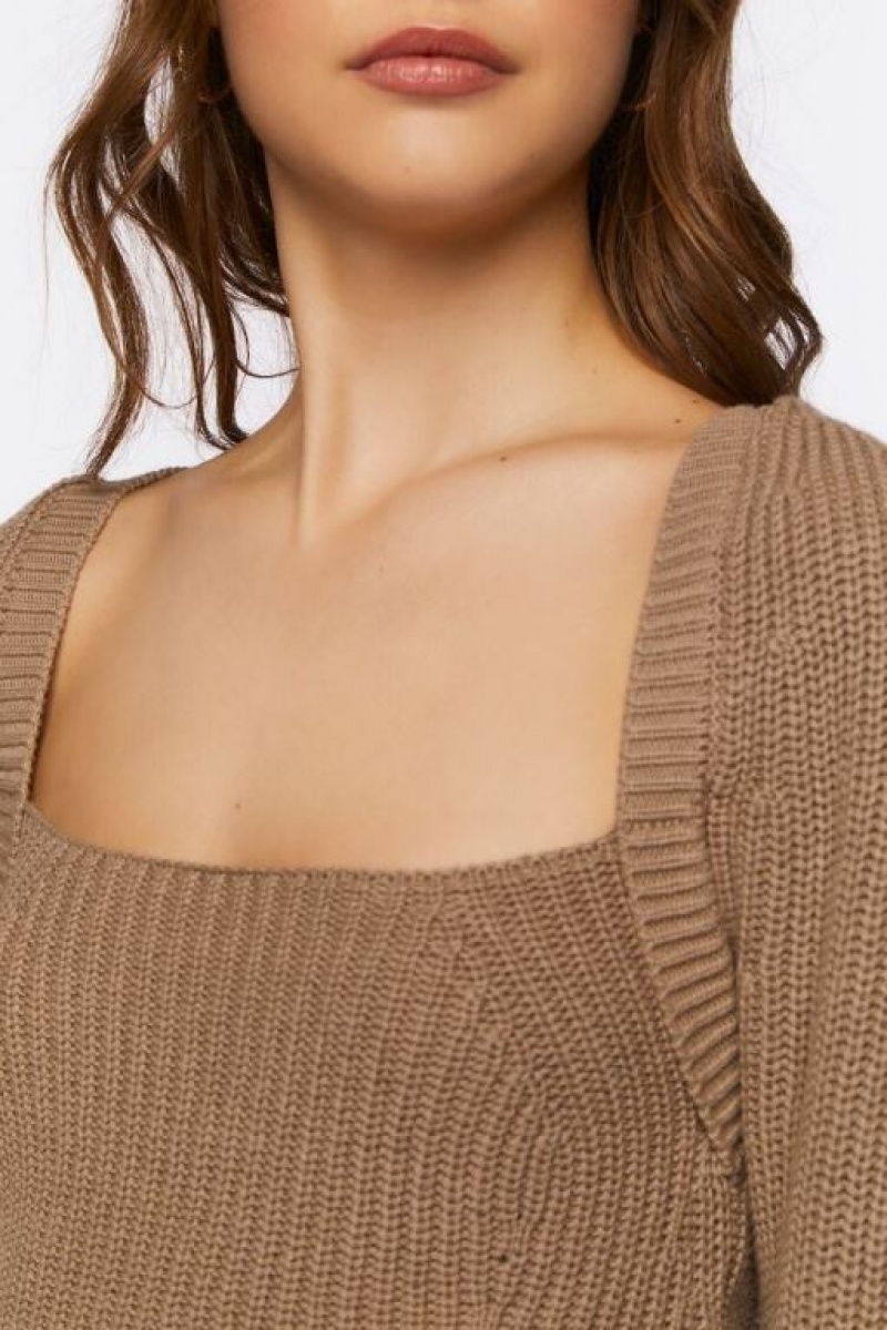 Suéteres Forever 21 Rib Knit Cropped Mujer Gris Marrones | TL0O9gtgpWA