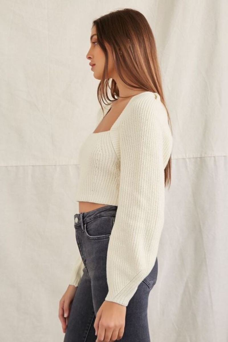 Suéteres Forever 21 Rib Knit Cropped Mujer Creme | wzwxsi8VsaR