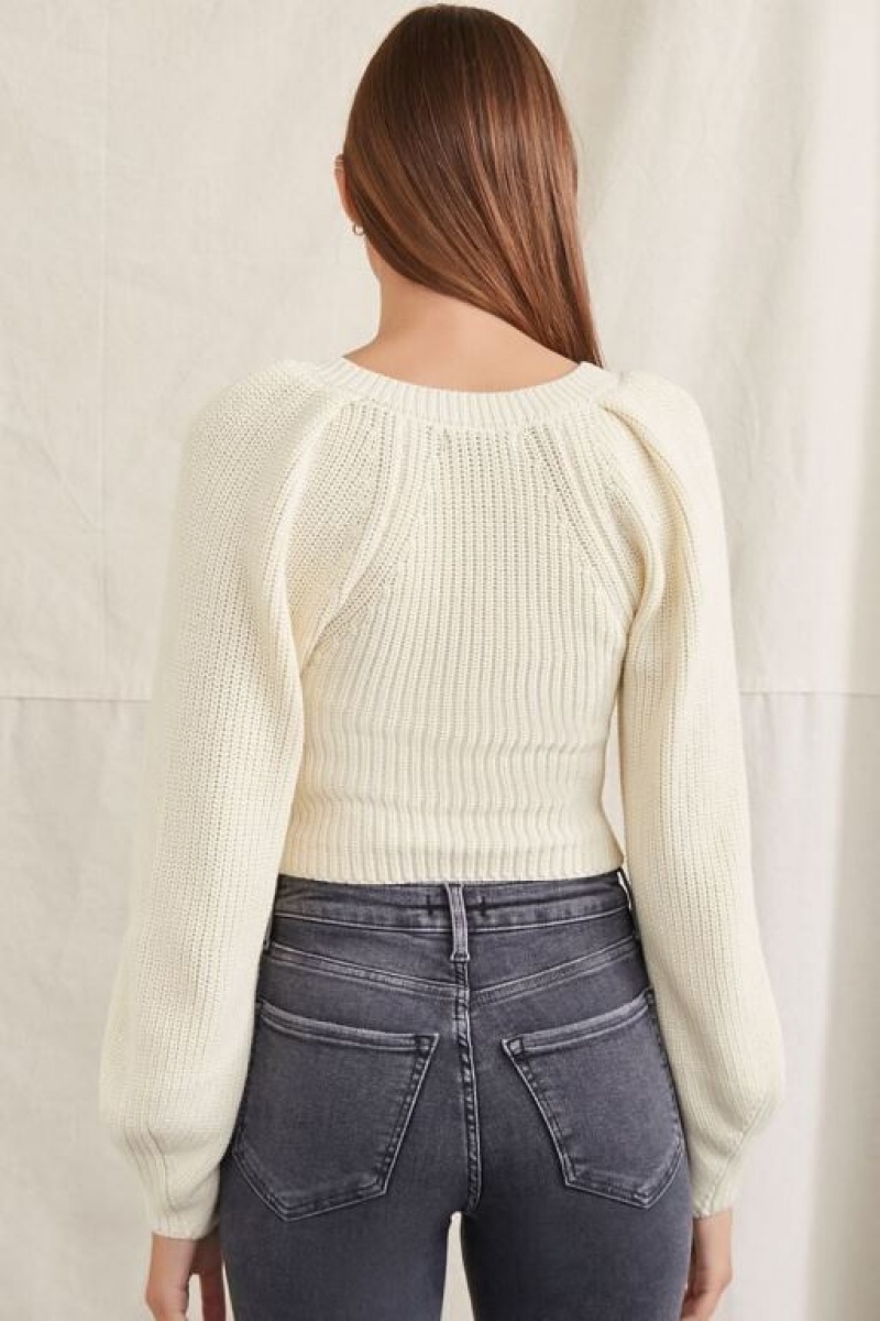 Suéteres Forever 21 Rib Knit Cropped Mujer Creme | wzwxsi8VsaR