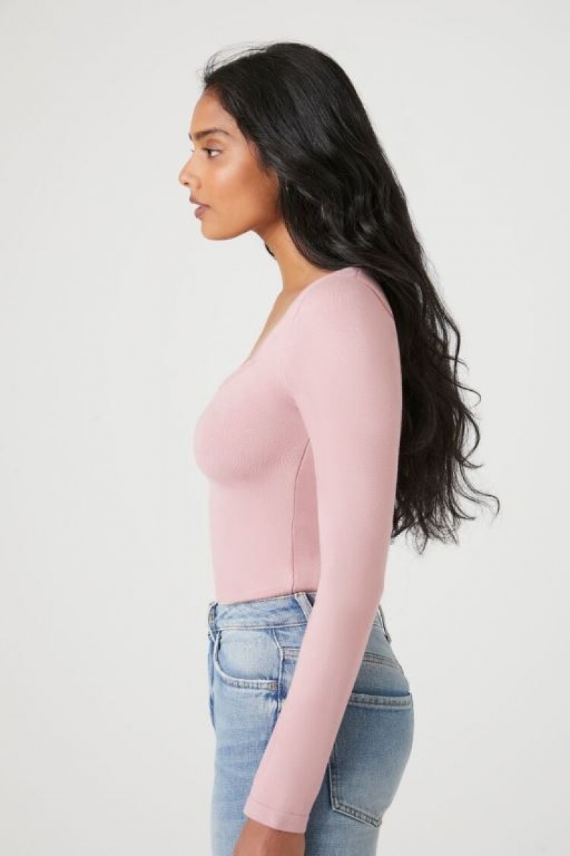 Suéteres Forever 21 Ruched Knit Bodysuit Mujer Moradas | CDnxgLchdeJ