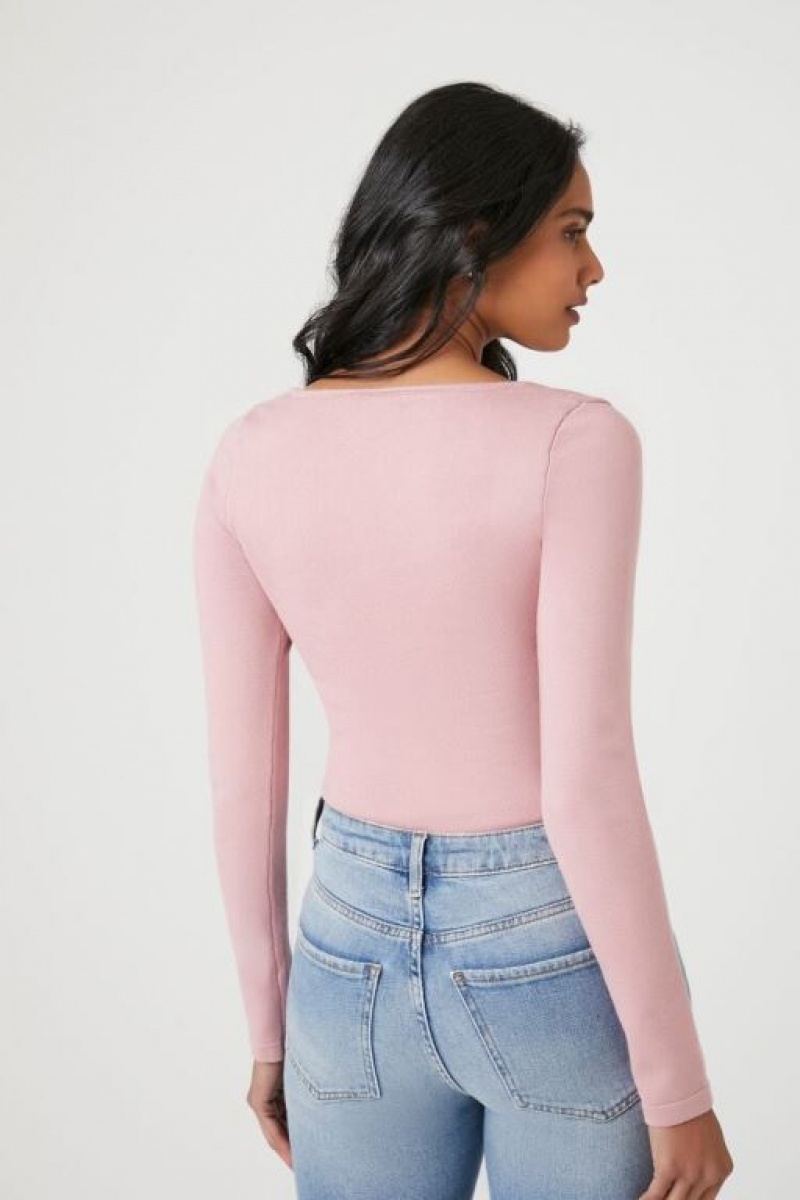 Suéteres Forever 21 Ruched Knit Bodysuit Mujer Moradas | CDnxgLchdeJ