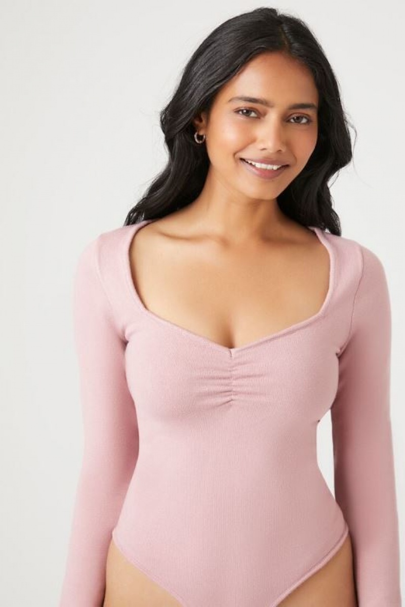 Suéteres Forever 21 Ruched Knit Bodysuit Mujer Moradas | CDnxgLchdeJ