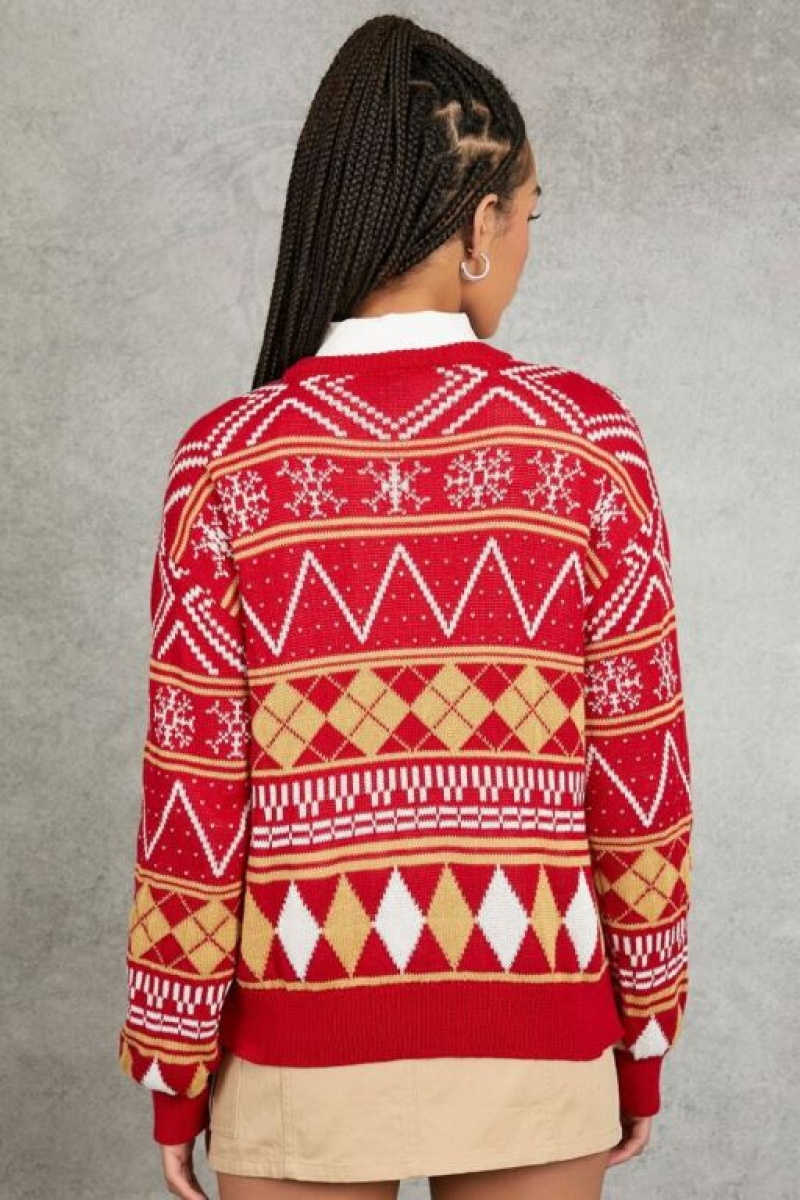 Suéteres Forever 21 San Francisco Ers Fair Isle Mujer Rojas Multicolor | 6nWEcRkpq0p