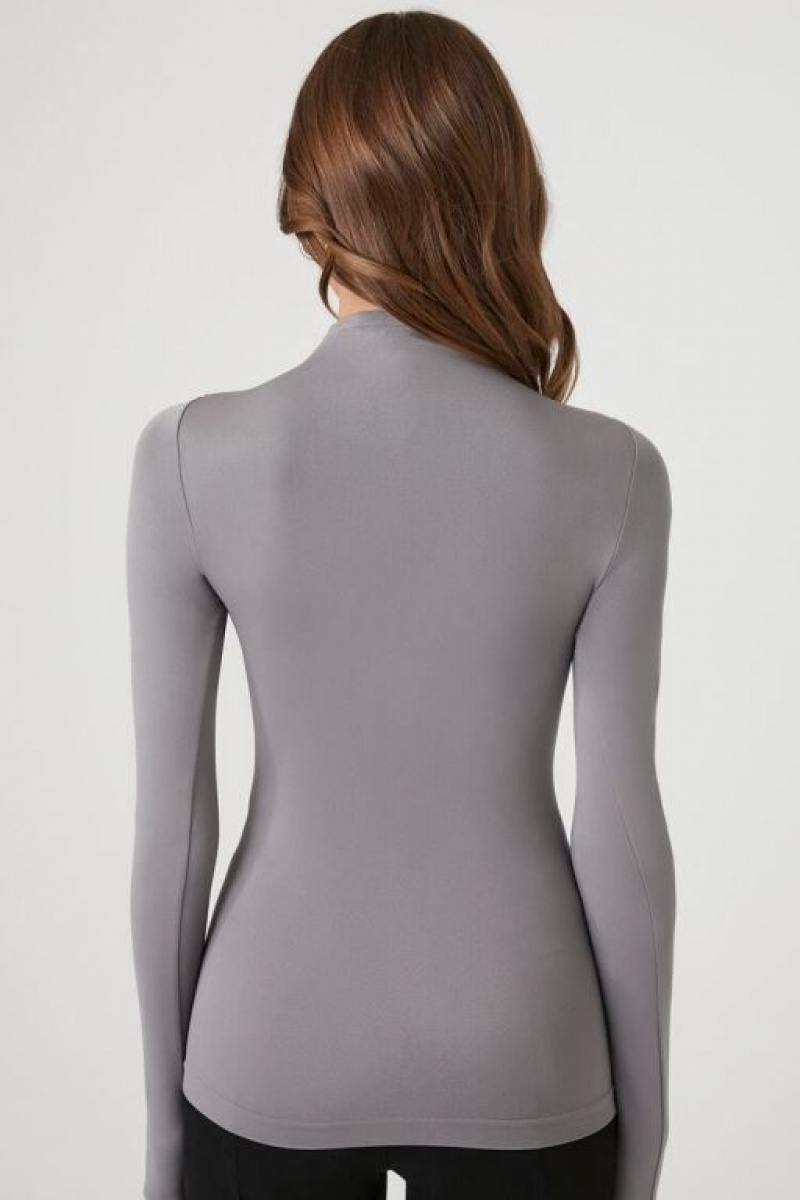 Suéteres Forever 21 Seamless Turtleneck Mujer Gris Oscuro | cCbnZAZczqO