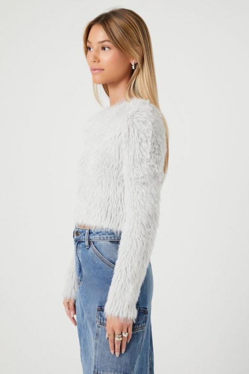 Suéteres Forever 21 Shaggy Faux Fur Mujer Plateadas | aOTvCNtIybz