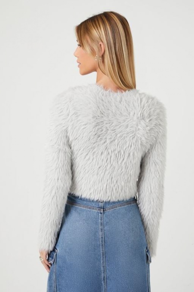 Suéteres Forever 21 Shaggy Faux Fur Mujer Plateadas | aOTvCNtIybz