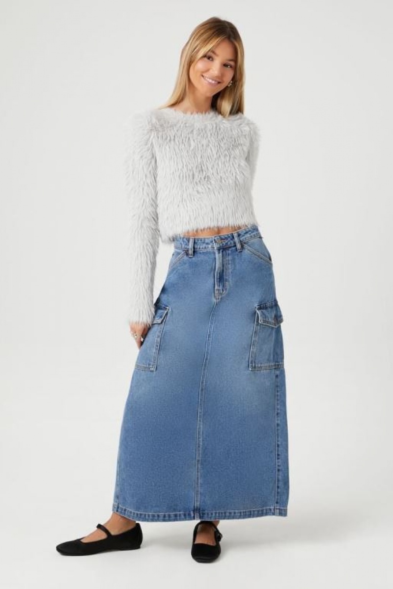 Suéteres Forever 21 Shaggy Faux Fur Mujer Plateadas | aOTvCNtIybz