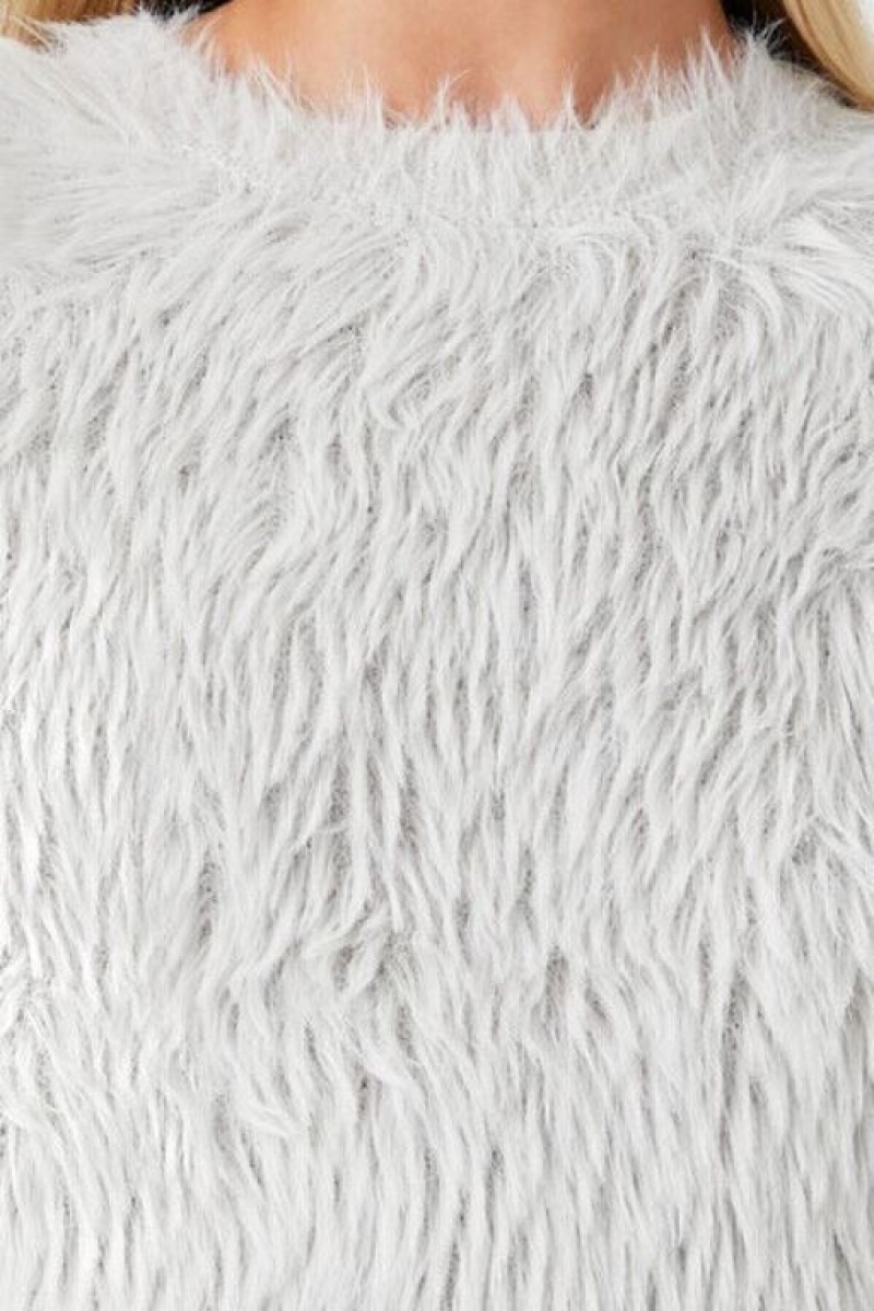 Suéteres Forever 21 Shaggy Faux Fur Mujer Plateadas | aOTvCNtIybz