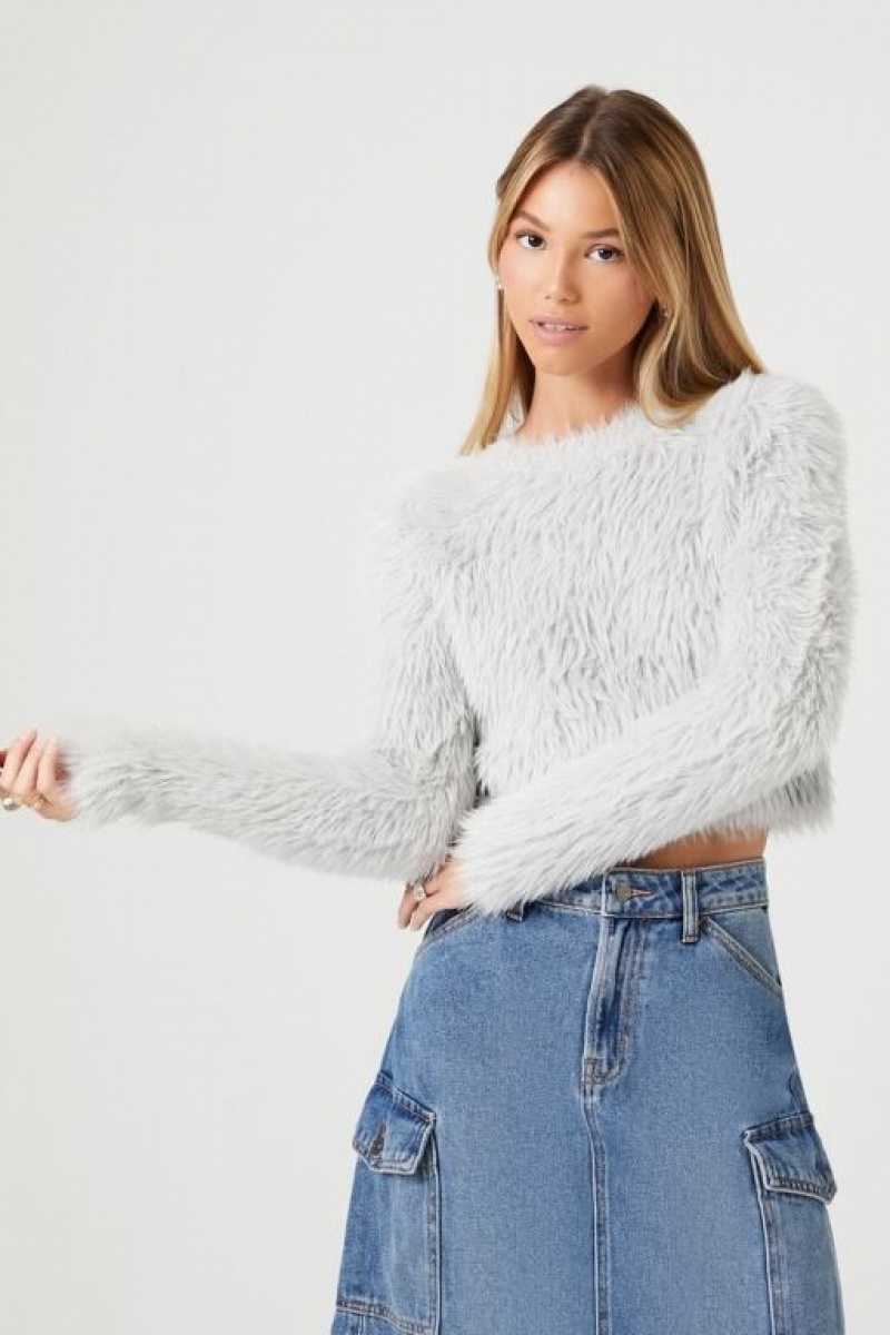 Suéteres Forever 21 Shaggy Faux Fur Mujer Plateadas | aOTvCNtIybz