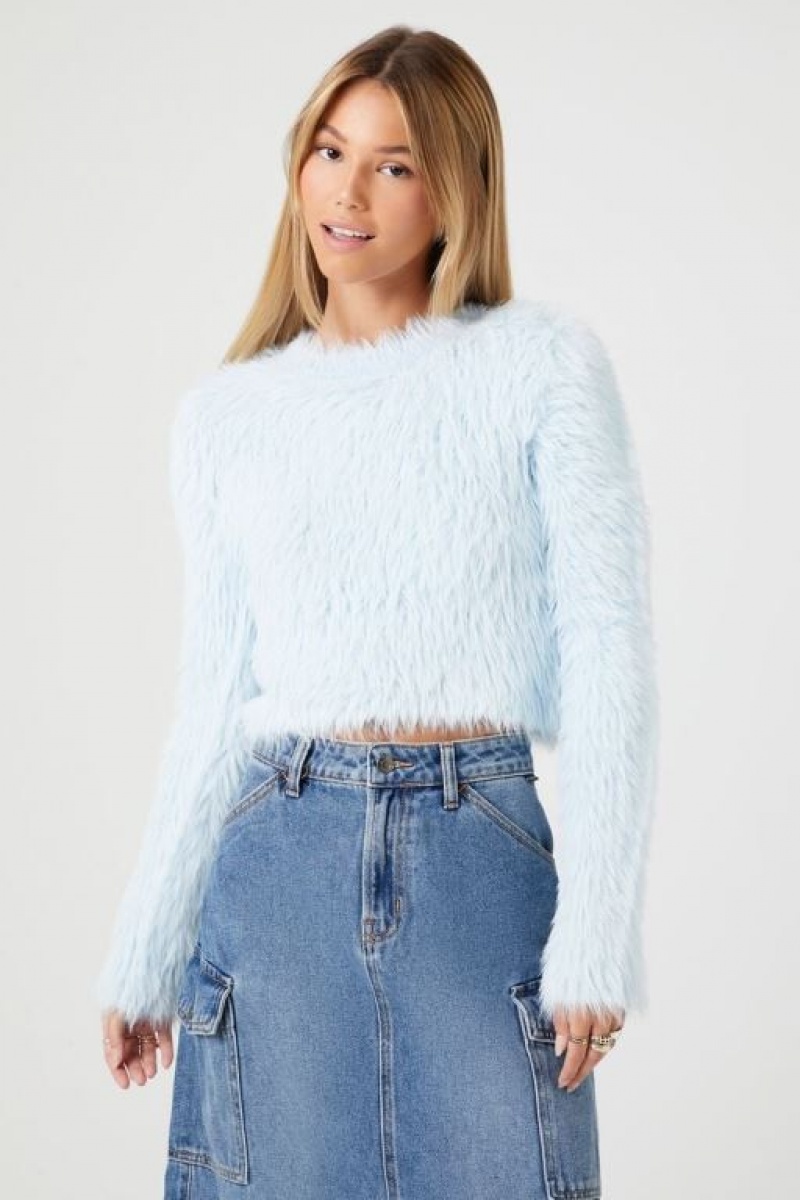 Suéteres Forever 21 Shaggy Faux Fur Mujer Azules Claro | 4x8BLgmedvl