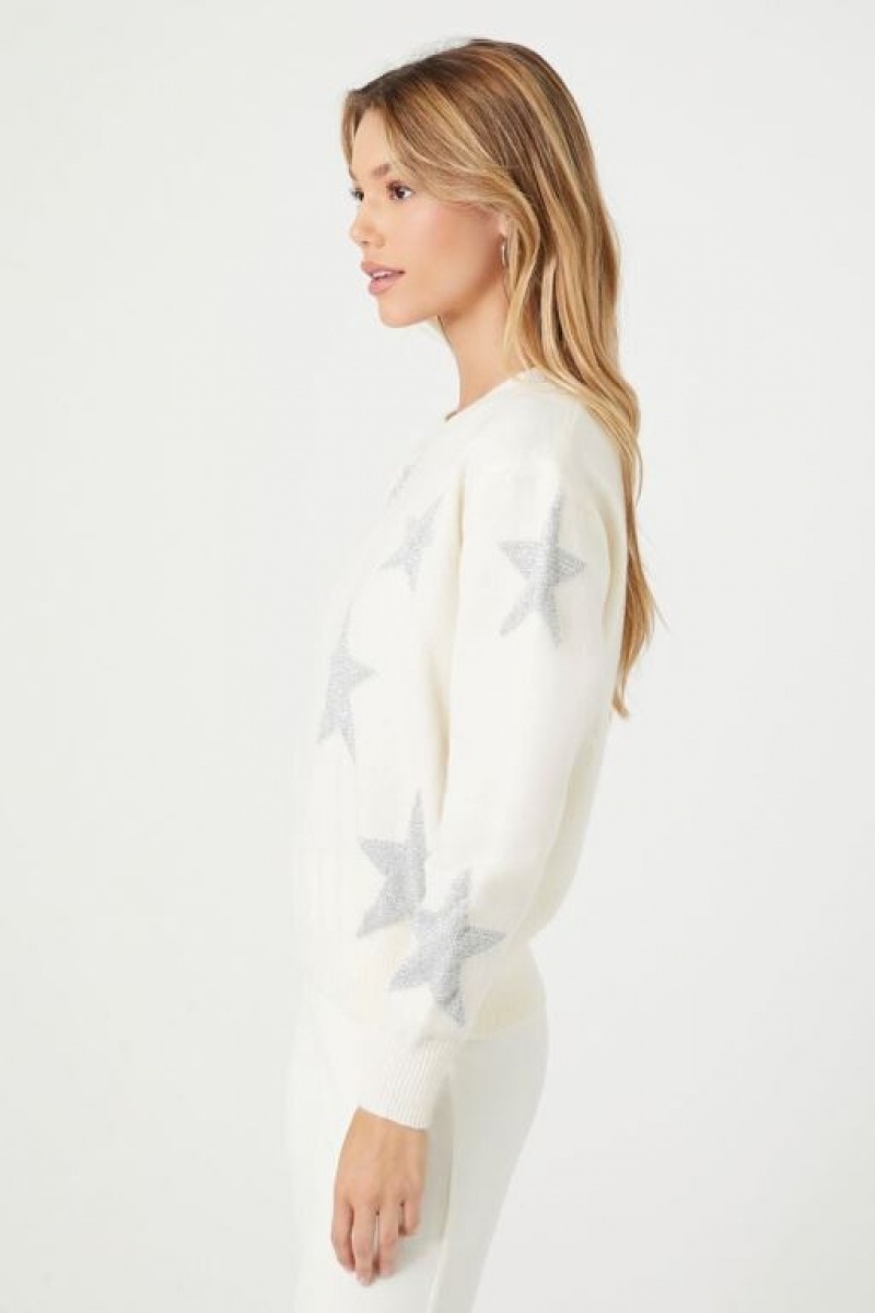 Suéteres Forever 21 Star Print Mujer Creme Plateadas | 5aisQkLwIHd